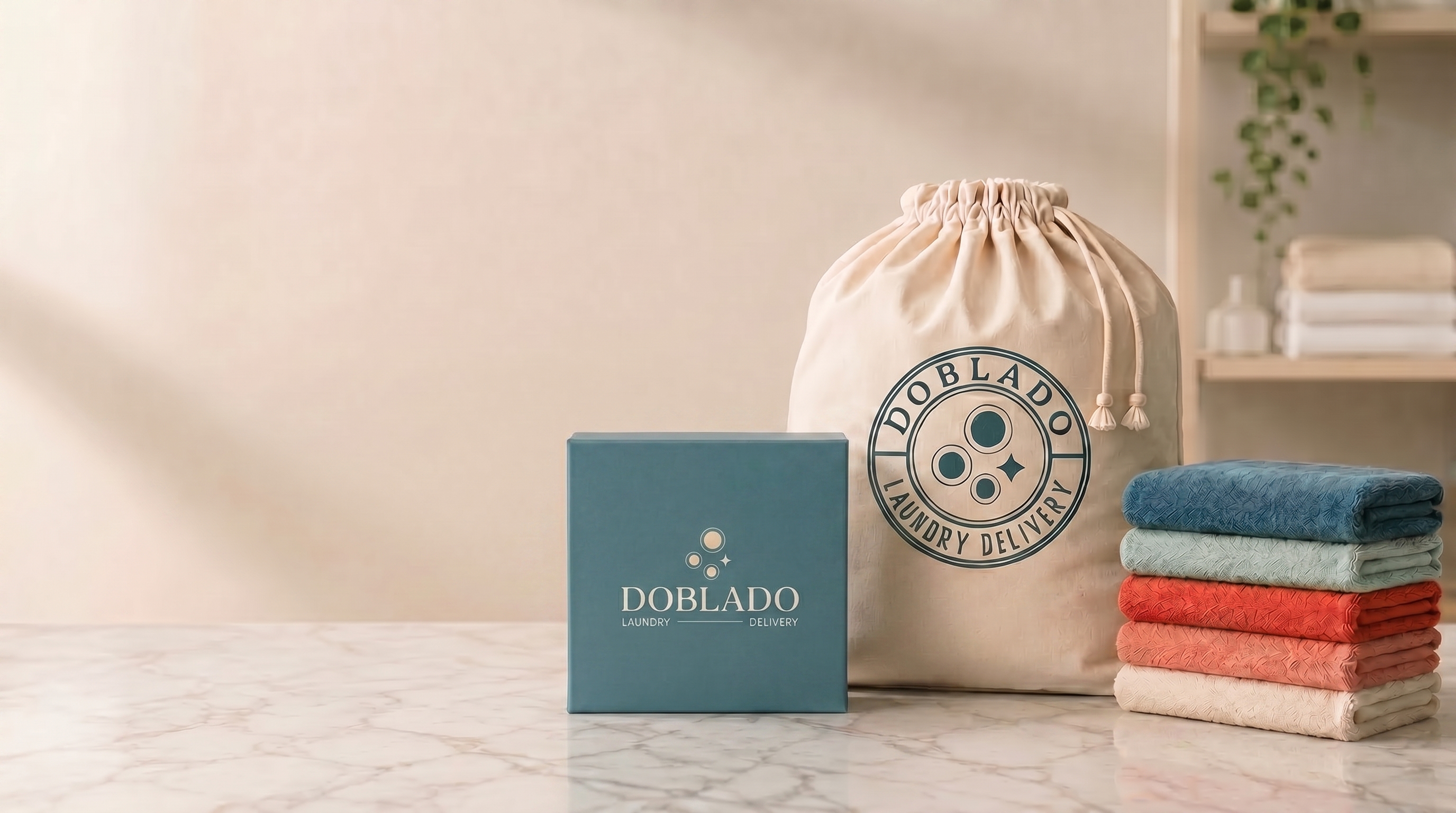 DOBLADO welcome box, laundry bag, and folded towels